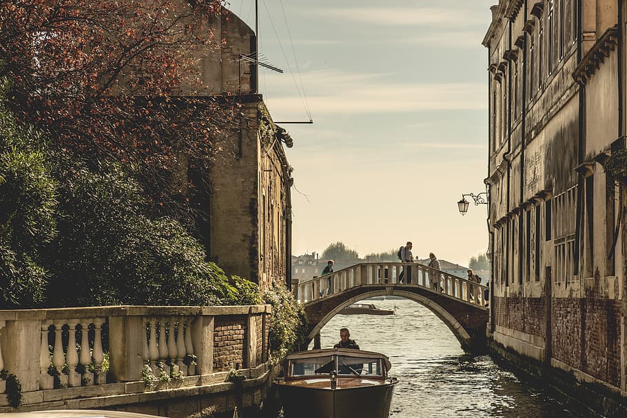 city, sky, people, landmark, ancient, architecture, boat, bridge HD wallpaper