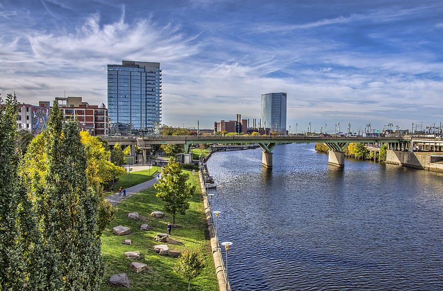 water, river, panoramic, city, sky, philadelphia, tower, building HD wallpaper