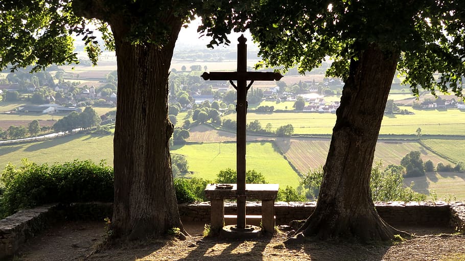 chateauneuf, burgundy, viewpoint, linde, cross, belvedere, valley, HD wallpaper