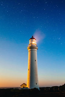 white lighthouse photography during night, ocean, sea, coast HD wallpaper