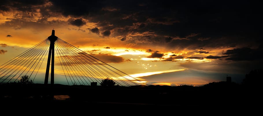 suspension bridge, sunset, rope bridge, depend, architecture