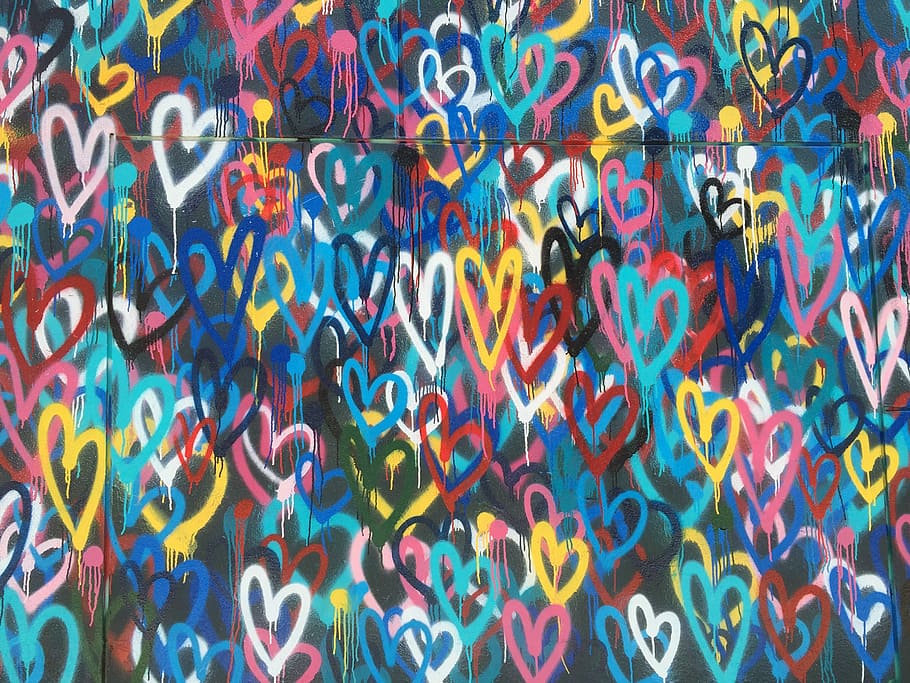 multicolored heart wallpaper, multicolor hearts wallpaper, painted HD wallpaper