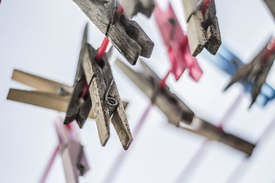 shallow focus photography of brown clothes pins, shallow focus photography of brown clothes clip HD wallpaper