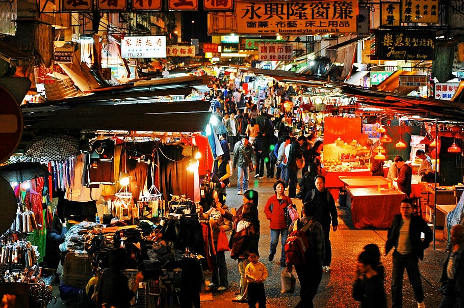 Chinese night market, hong kong, city, china, street, travel, HD wallpaper