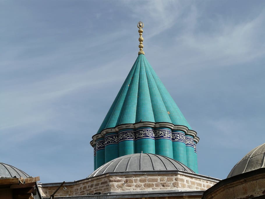 mosque, roof, blue, konya, mausoleum, mevlana, jalal ad din rumi, HD wallpaper