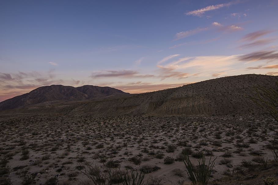 desert with green grasses, brown mountain during sunset, sky HD wallpaper