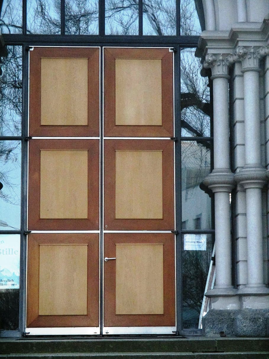 architecture, input, door, wood, columnar, church, mirroring HD wallpaper