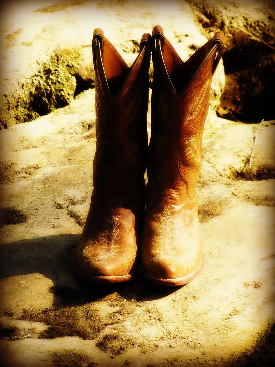 pair of brown cowboy boots, cowgirl, country, western, fashion