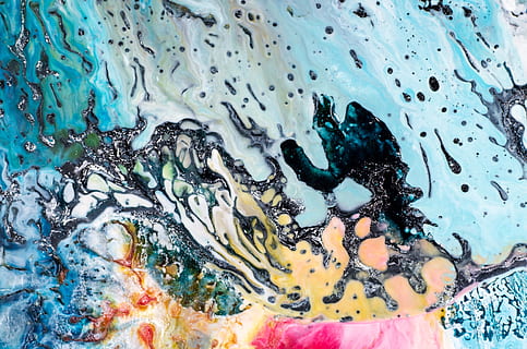 multicolored oil painting, blue, pink, yellow, abstract painting HD wallpaper