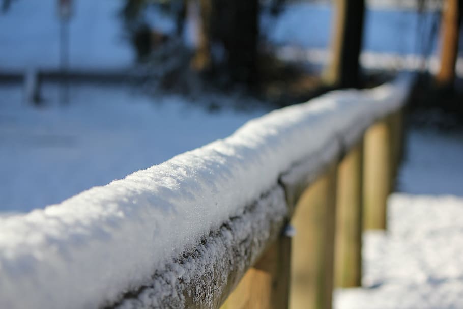 railing, snow, winter, cold, white, season, wooden, cold temperature HD wallpaper