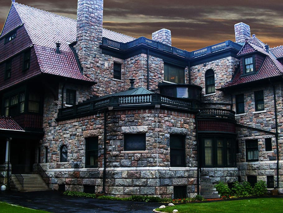 Stone mansion old house, photos, haunted mansion, public domain, HD wallpaper