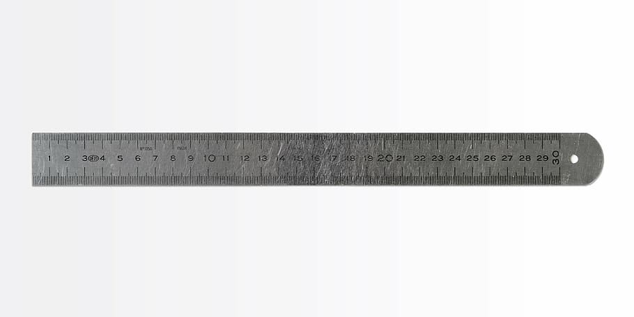 gray metal ruler, steel ruler, tool, measurement, decimal, measuring instrument