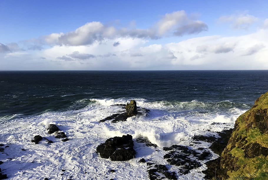 Ireland, Galway, Clare, Moher, cliff, sea, ocean, cloud, sun, HD wallpaper
