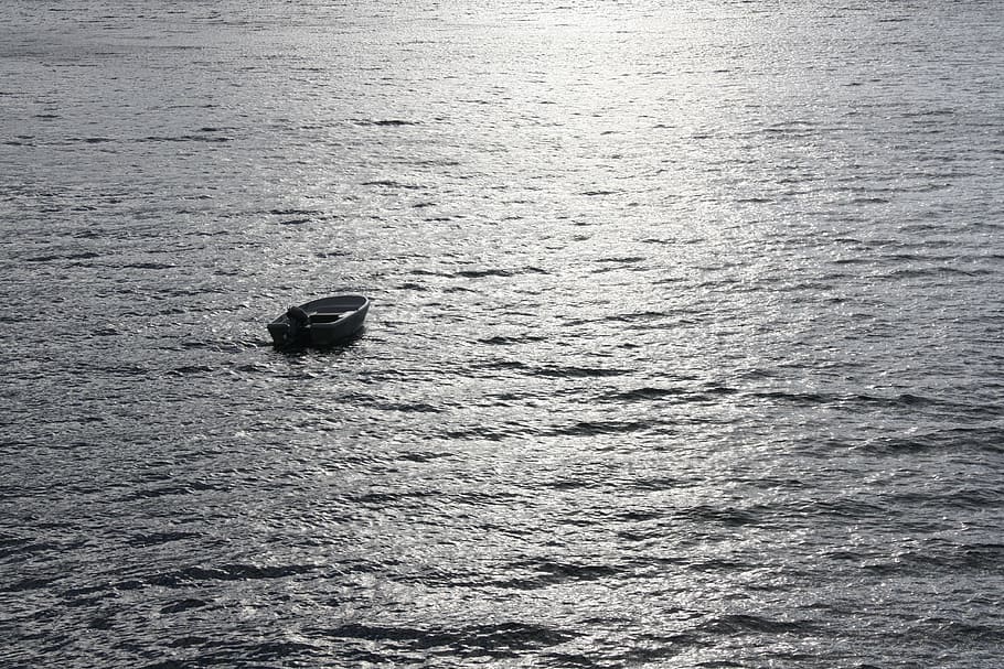boat, water, silhouette, lost, single, open sea, nautical Vessel, HD wallpaper