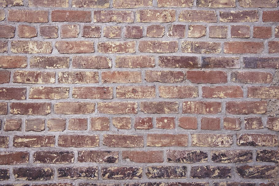 brick wall, red brick wall, mortar, chipped, pattern, backgrounds HD wallpaper