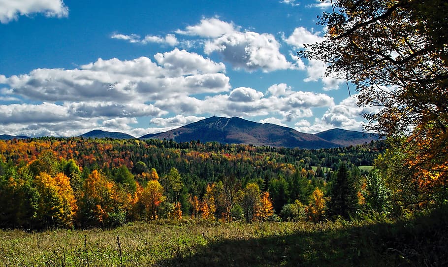 Burke, Vermont, Northeast Kingdom, clouds, green, mountain, HD wallpaper