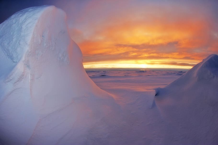 ice berg near sea during sunset, arctic, ocean, antarctica, winter, HD wallpaper