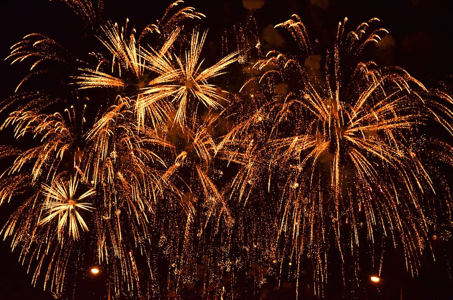 brown fireworks during night time, flame, firecracker, festival HD wallpaper