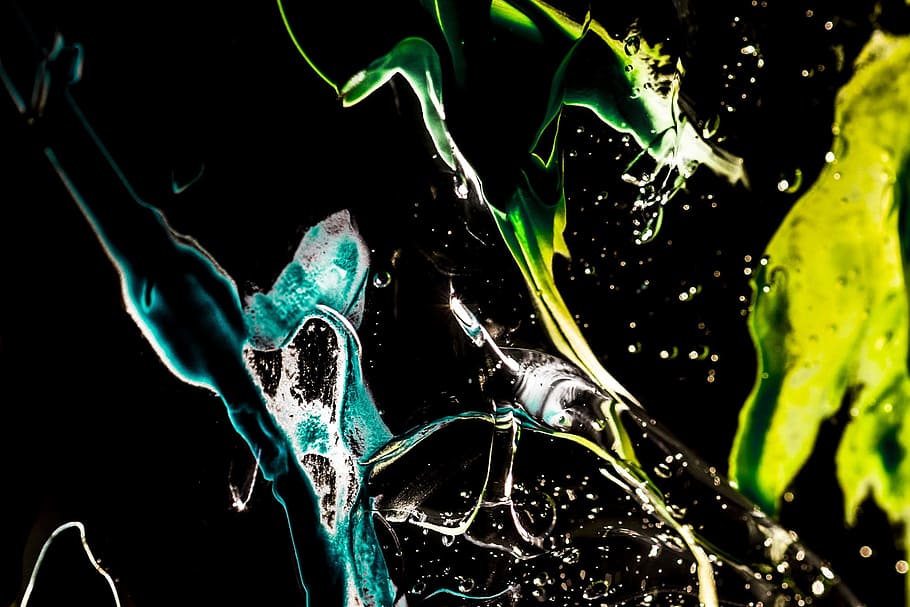 teal and green wallpaper, art, abstract, paint, black background HD wallpaper