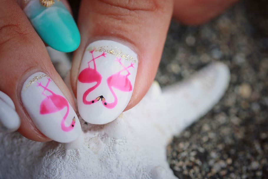 white and pink nail art photo, human Hand, human Finger, child HD wallpaper