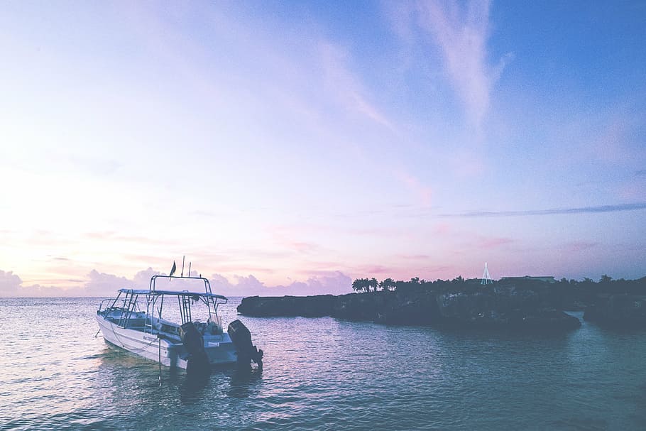 beach, boat, clouds, dawn, dusk, horizon, landscape, nature HD wallpaper