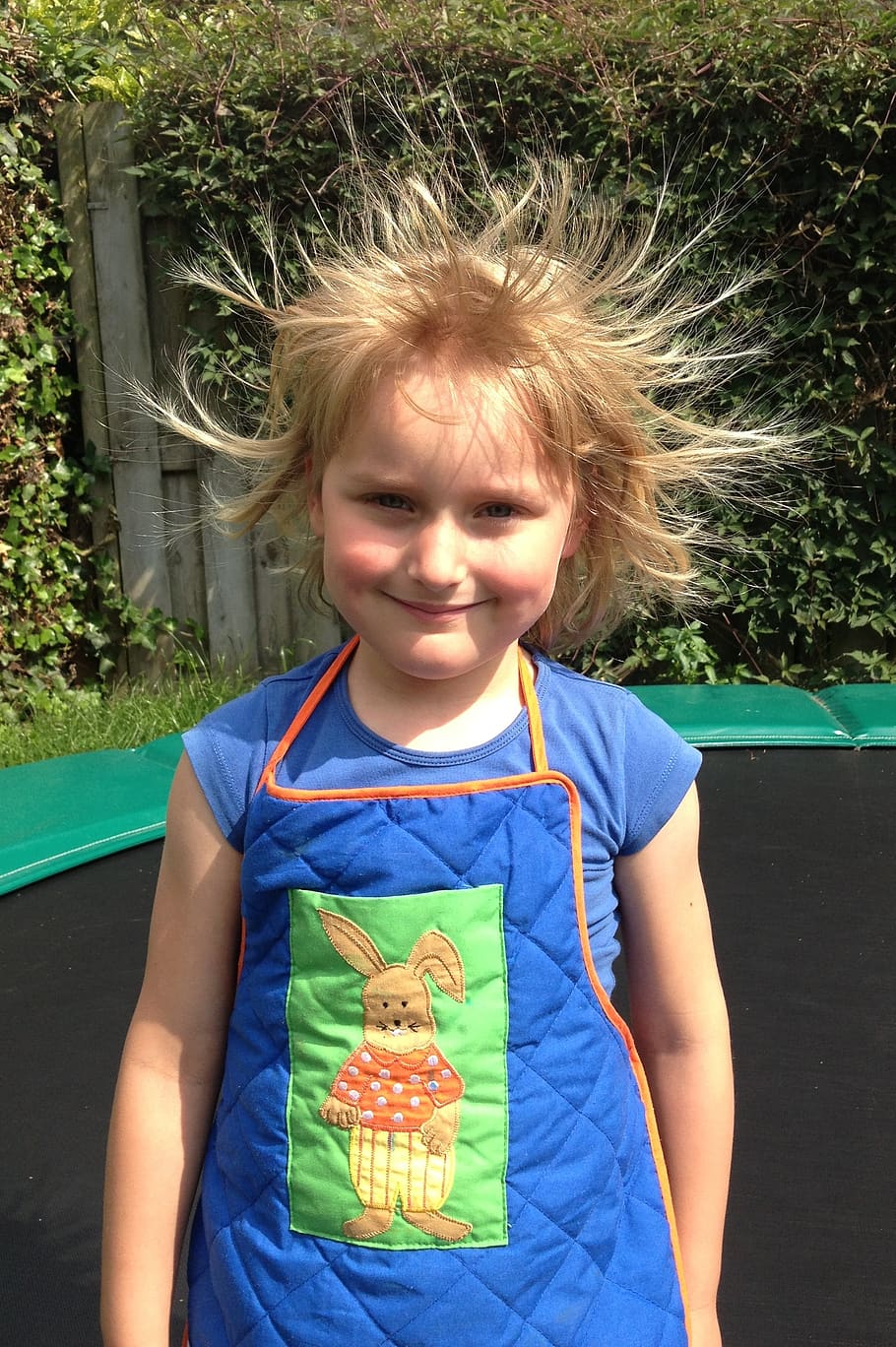 girl, child, trampoline, blonde, static electricity, childhood
