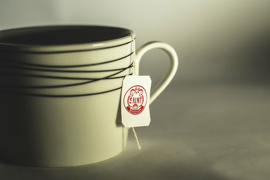 white ceramic mug with saint tag, cup, you, tea, breakfast HD wallpaper