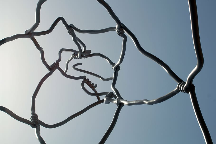 black steel wire during daytime, art, metal, barbed wire, huge, HD wallpaper