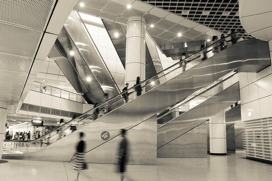 Escalator, Subway, Singapore, Fast, Life, architecture, people HD wallpaper