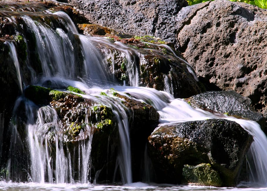 waterfalls raging on rock, flow, flowing, nature, liquid, stream HD wallpaper