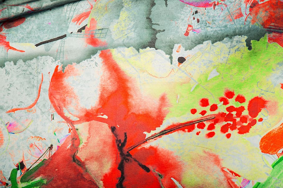 red, yellow, and gray floral textile, fabric, texture, softness HD wallpaper