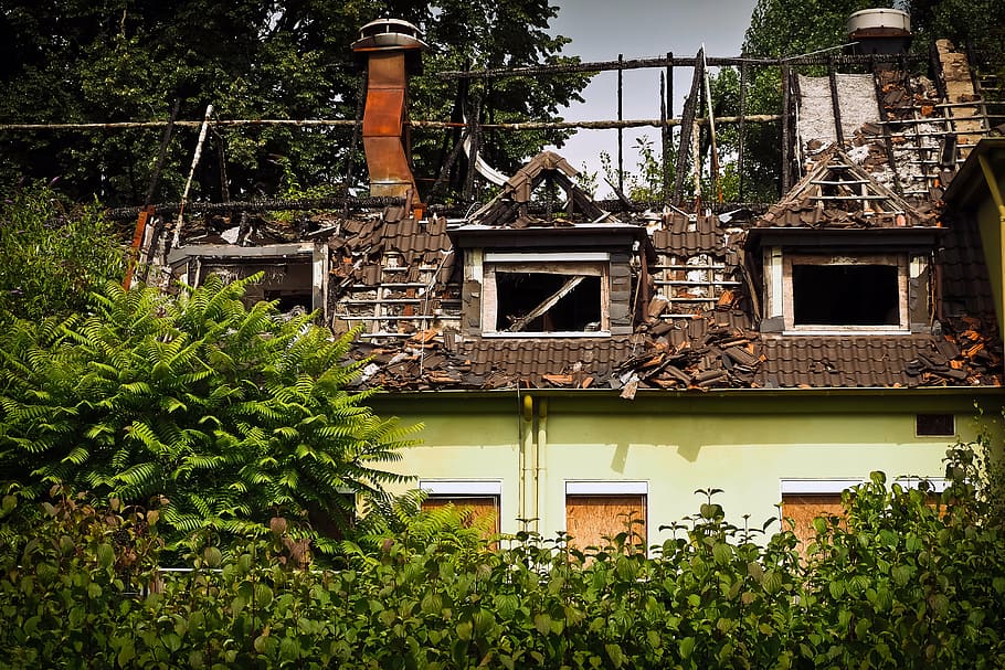 brown painted concrete house, architecture, brand, destruction HD wallpaper