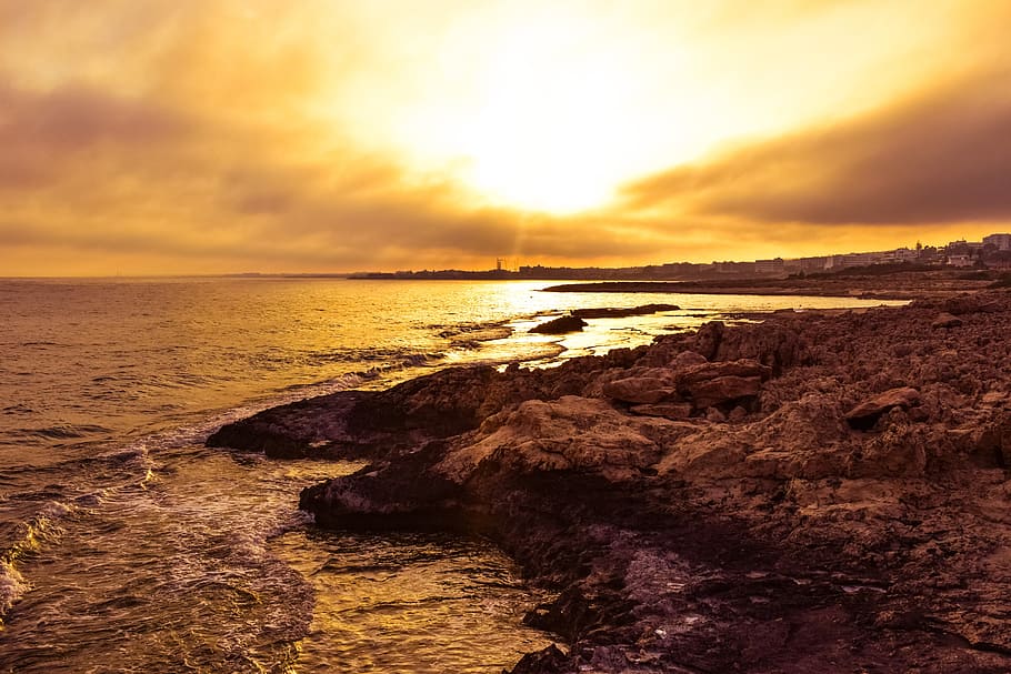 Sunset, Hazy, Clouds, sky, landscape, weather, evening, nature HD wallpaper