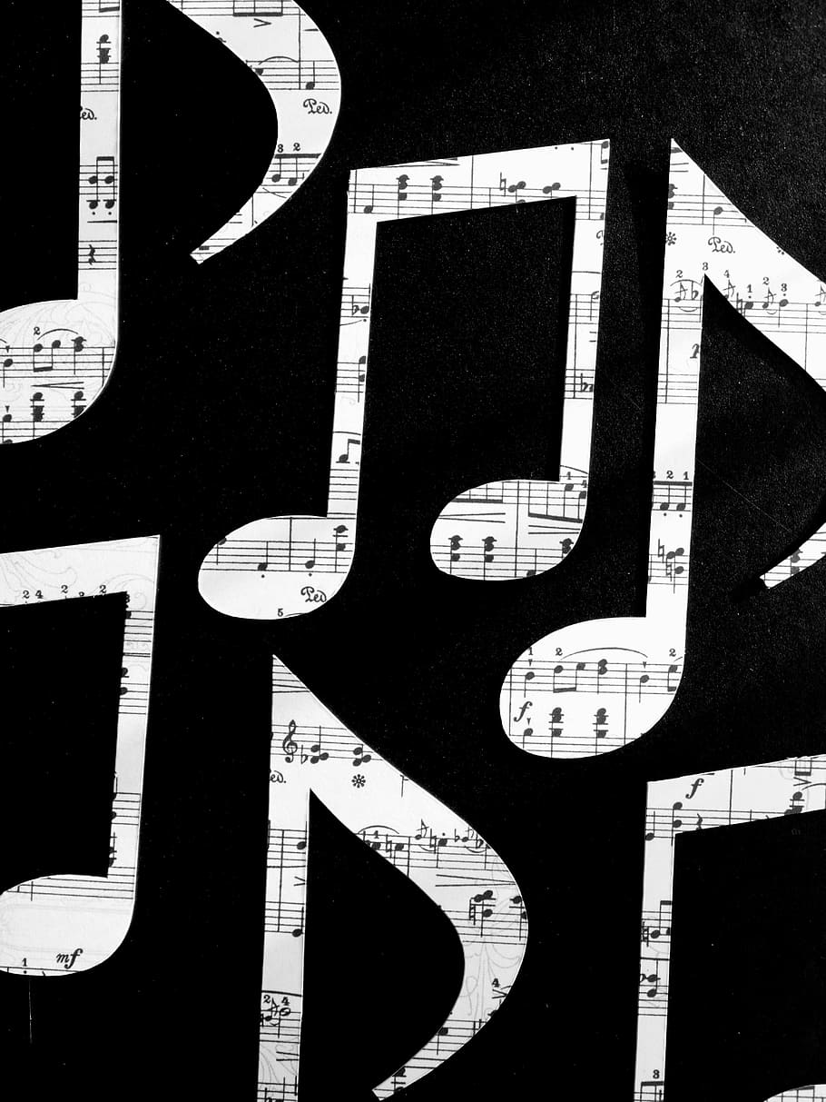 music notes, sheet music, contour, outlines, octave, sound, illustration, HD wallpaper