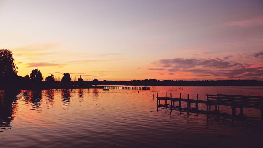 Sunset, Lake, Web, Shadow, Trees, Nature, reflection, water HD wallpaper