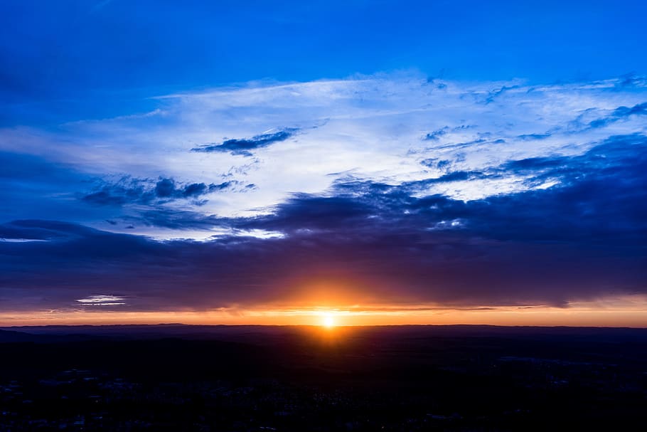 sunset, blue sky, cloud - sky, scenics - nature, beauty in nature HD wallpaper