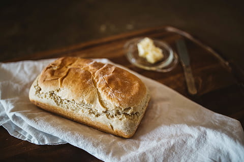 baked bread on white textile, roll, bakery, food, fresh, healthy HD wallpaper