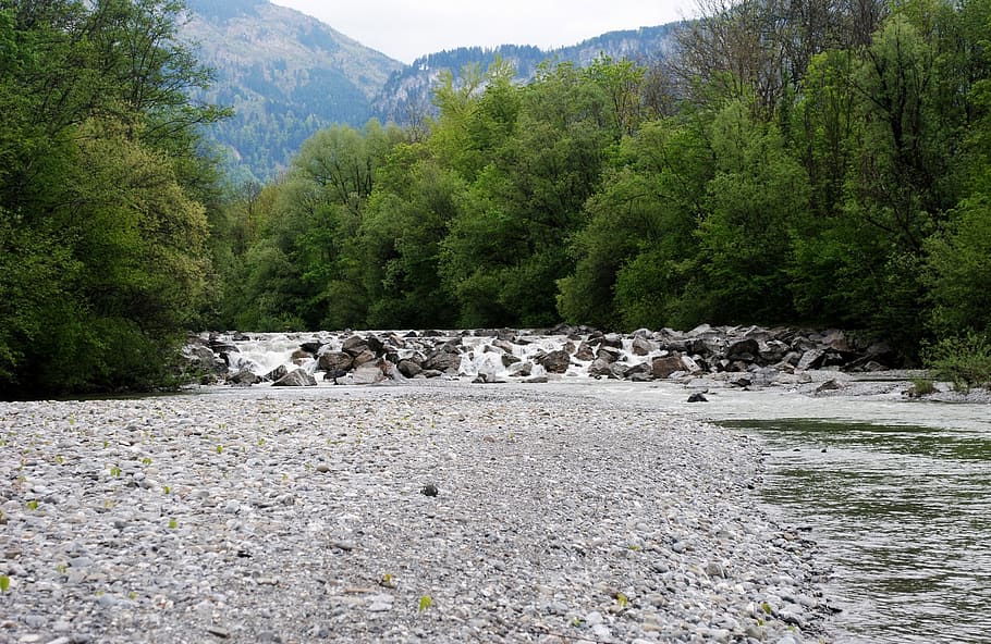 river, bank, water, tree, plant, mountain, scenics - nature HD wallpaper