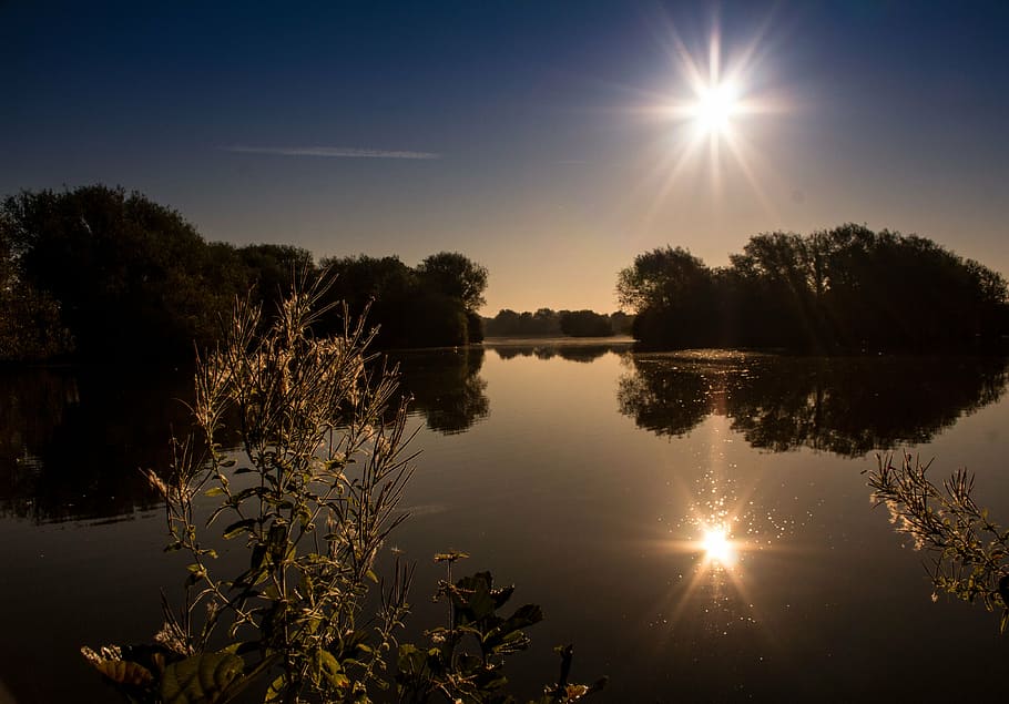 lake, sunset, reflection, scene, beautiful, calm, dawn, dusk HD wallpaper