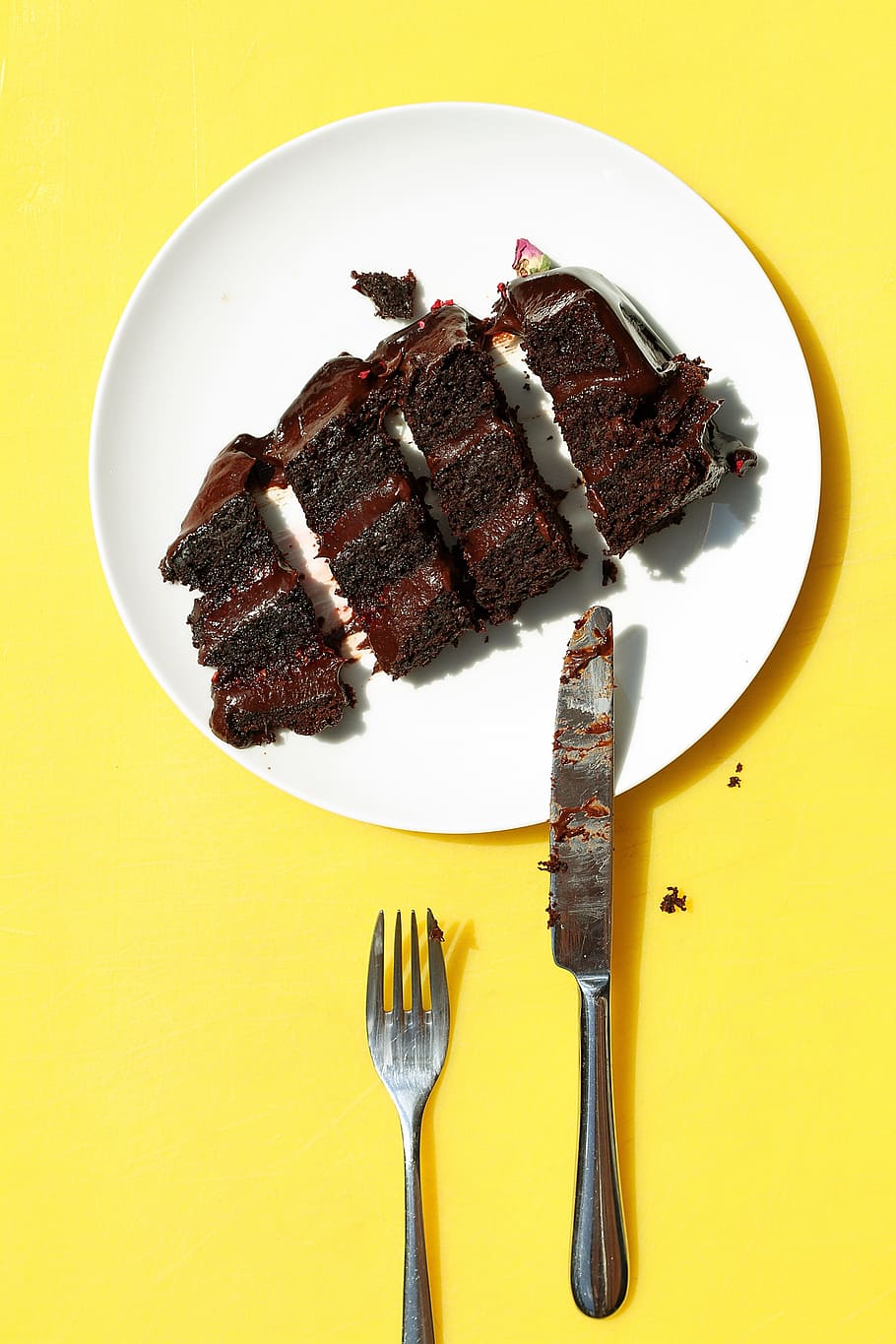fork, bread, knife, plate, chocolate, cake, food, desserts HD wallpaper