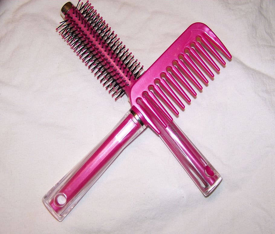 hair comb and brush on textile, Hair Brush, Pink, Haircare, hairbrush, HD wallpaper