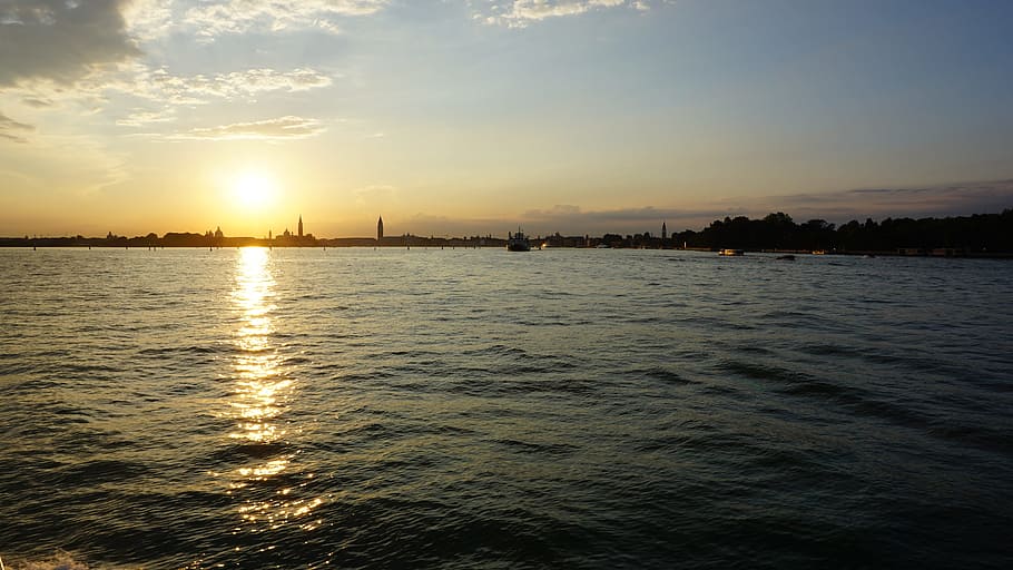 sunset, sky, sea, clouds, by the sea, abendstimmung, twilight HD wallpaper