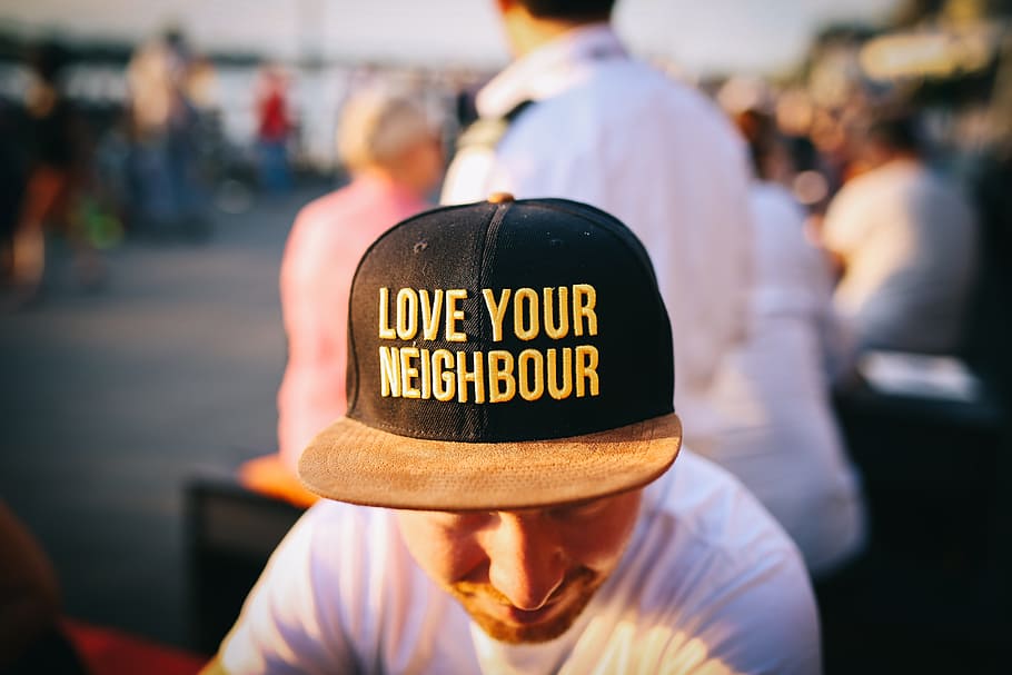 people, men, cap, hat, sunny, outdoor, rear view, text, clothing HD wallpaper