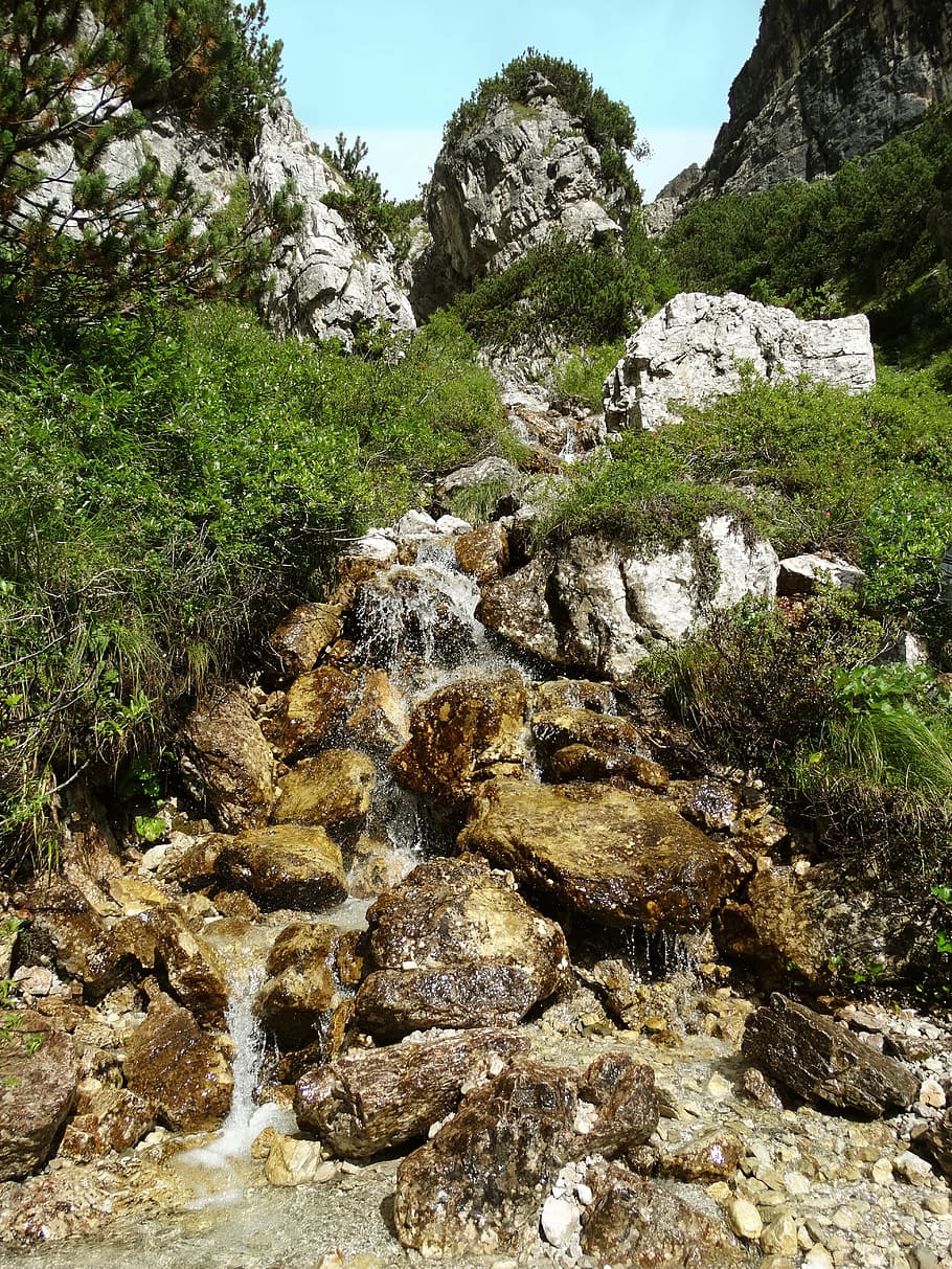 waterfall, mountain, rock, rock - object, solid, beauty in nature HD wallpaper