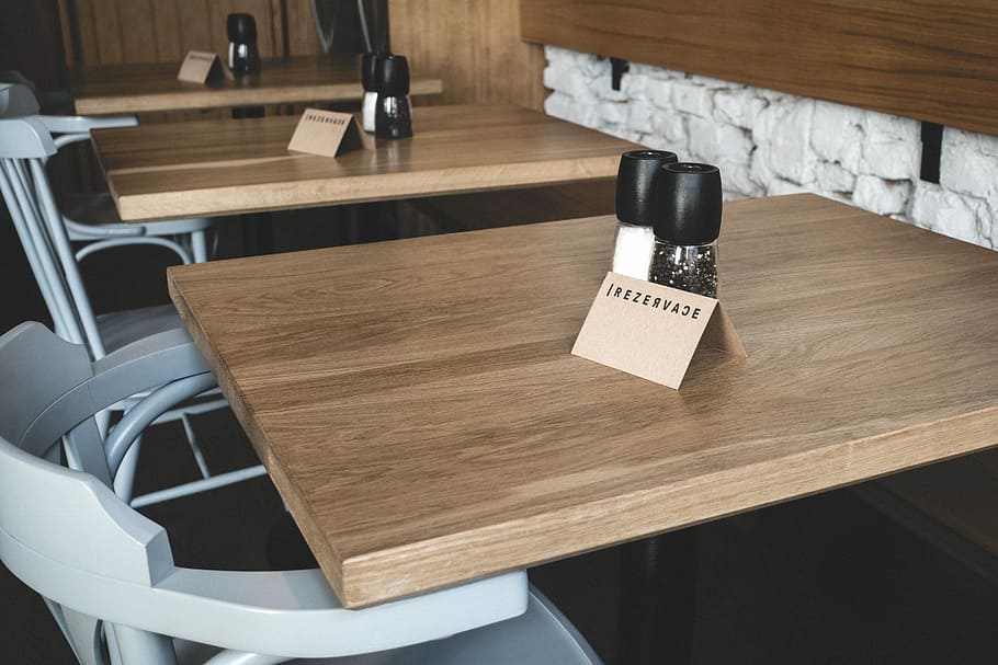 Booked table in a restaurant, interior, desk, indoors, wood - Material HD wallpaper