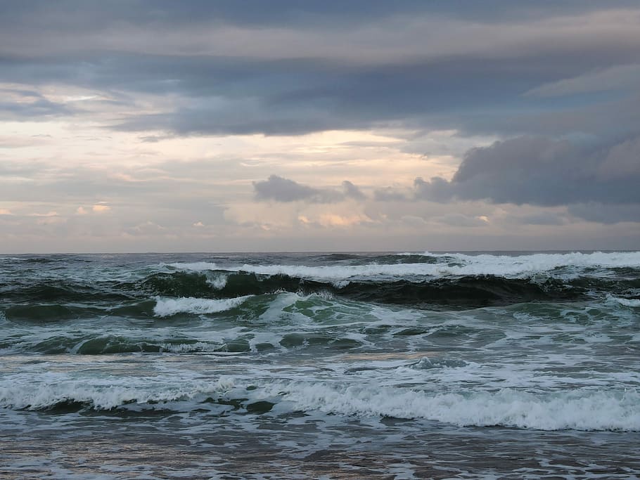 Dawn, Coast, Ocean, Beach, Water, Sky, sea, sunrise, waves HD wallpaper