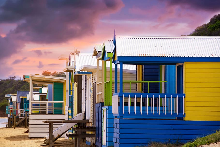 bathing box, beach, summer, architecture, house, outdoors, horizontal plane HD wallpaper
