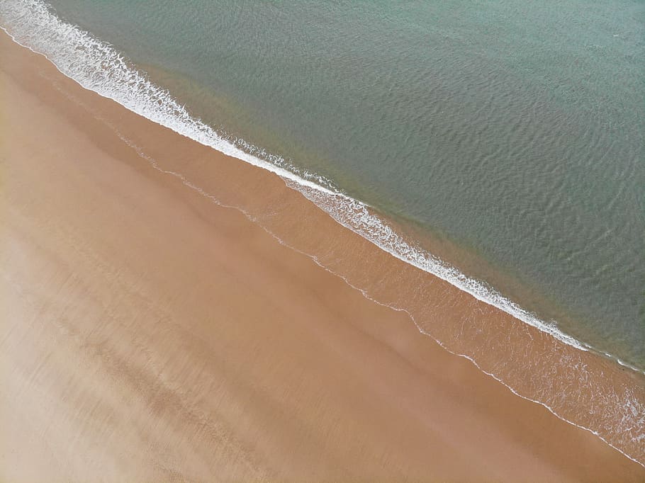 The sand and the sea, aerial view of seashore, beach, ocean, wave HD wallpaper