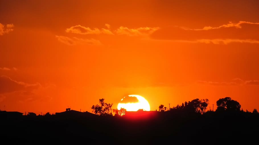 sunset, sky, nature, sunlight, clouds, dusk, evening, orange HD wallpaper