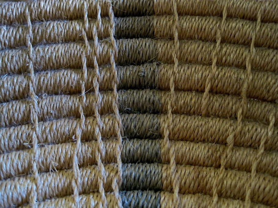 basket, weave, handwork, craft, straw color, blue bands, backgrounds HD wallpaper